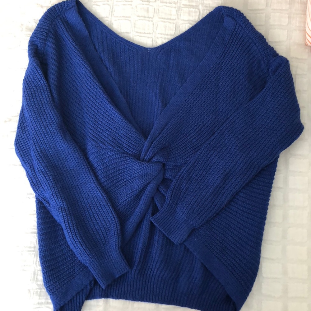 Twist back cable sweater